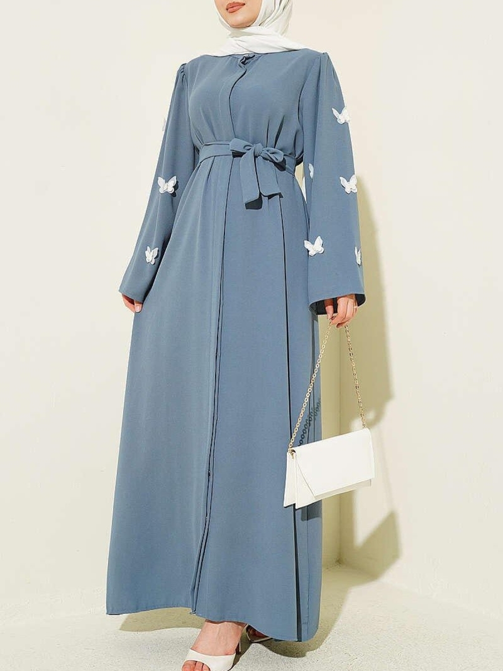 Butterfly Pearl Belted Abaya NWOT Dusty Blue L-XL